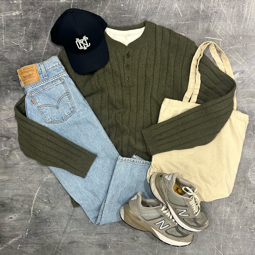 Vintage Haggar Button Chunky Sweater Henley